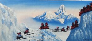 Amadablam with yaks and bridge